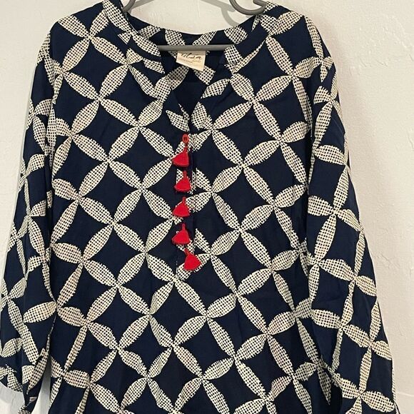 Utsa kids long dress 11/12 navy blue tan print - Picture 3 of 7